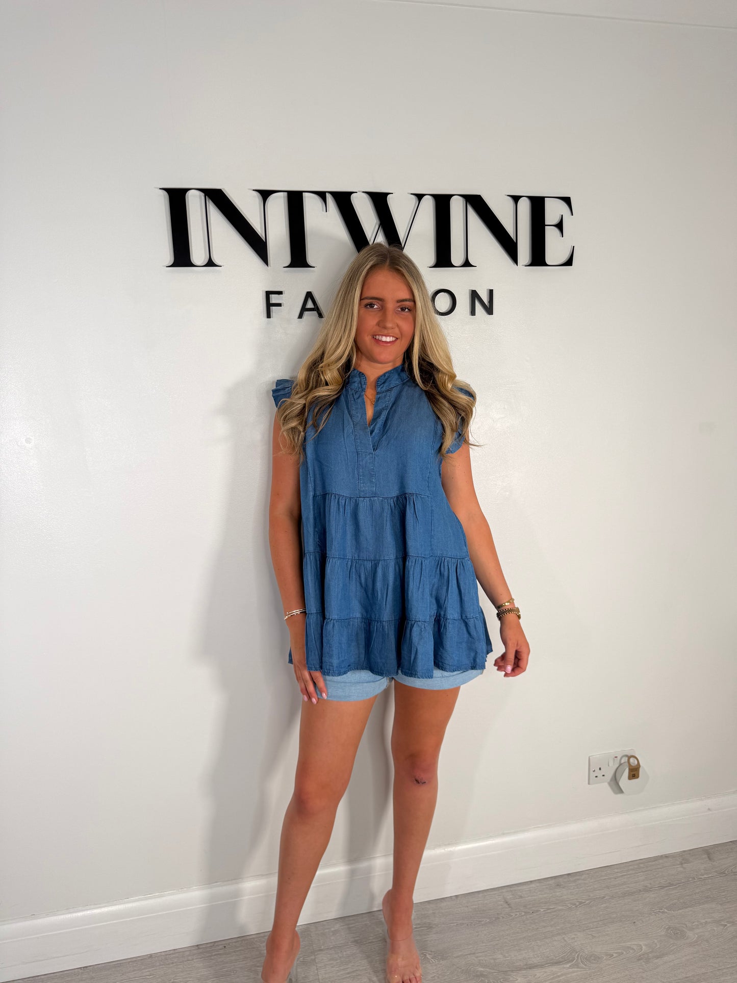 Annie Denim Chambray Frill Blouse