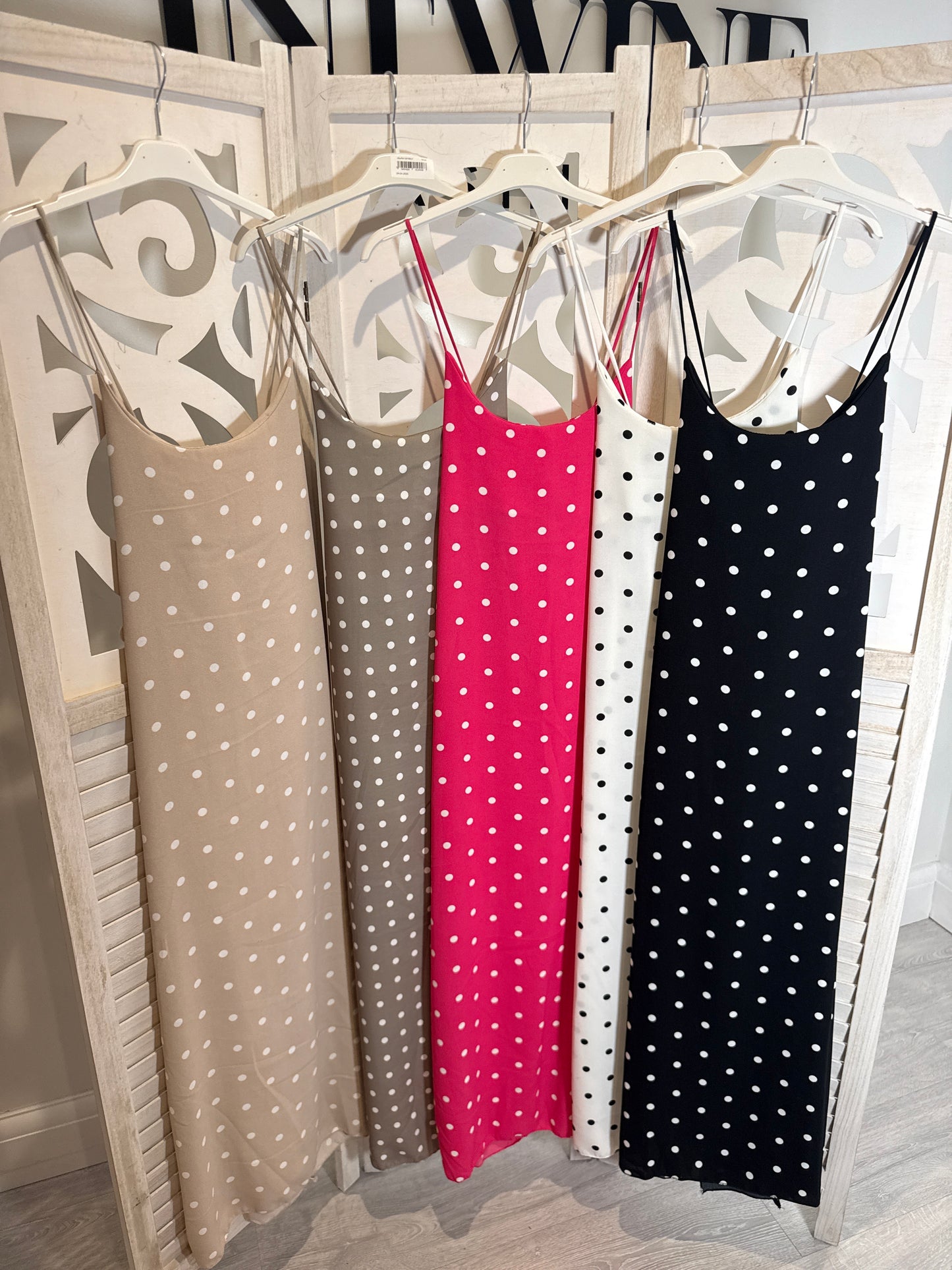 Macy polka dot spaghetti strap dress with elasticated back