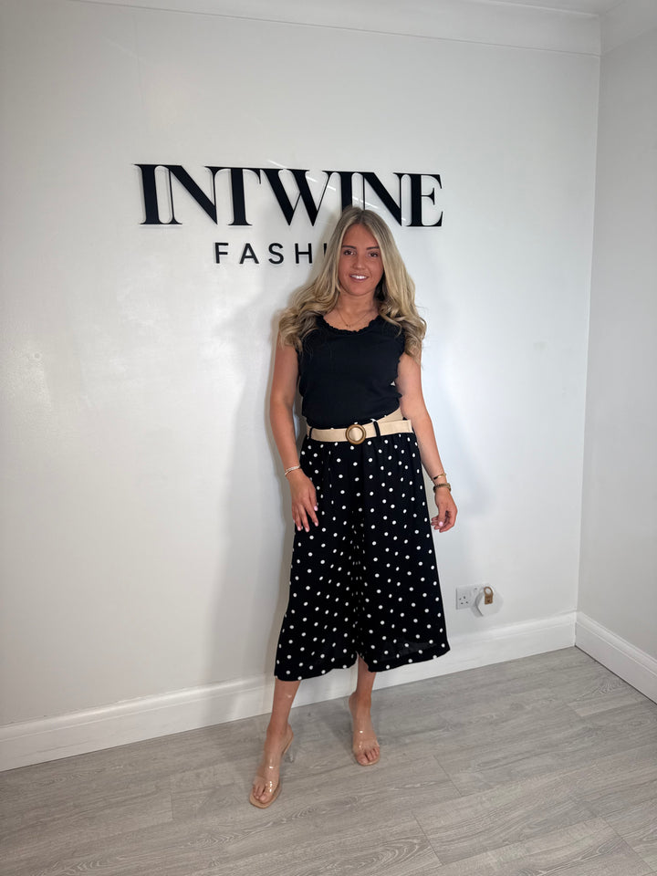 Percy polka dot elastic waist culottes with belt