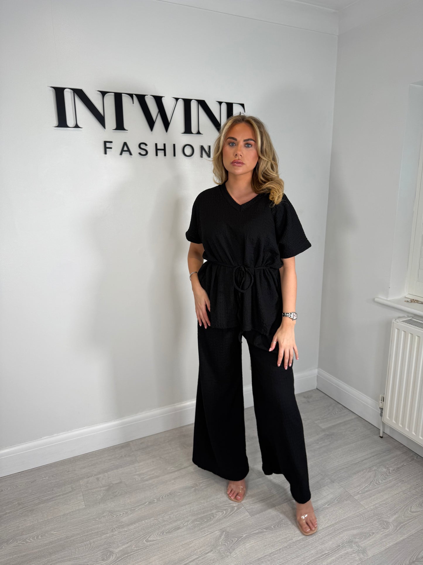 Rebecca Tie Waffle Trouser Set