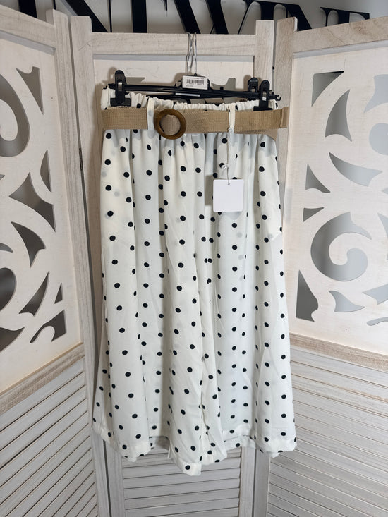 Pantalón culotte Percy con lunares, cintura elástica y cinturón