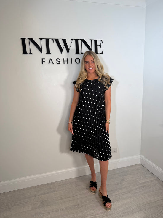 Paige polka dot pleated dress with pocket