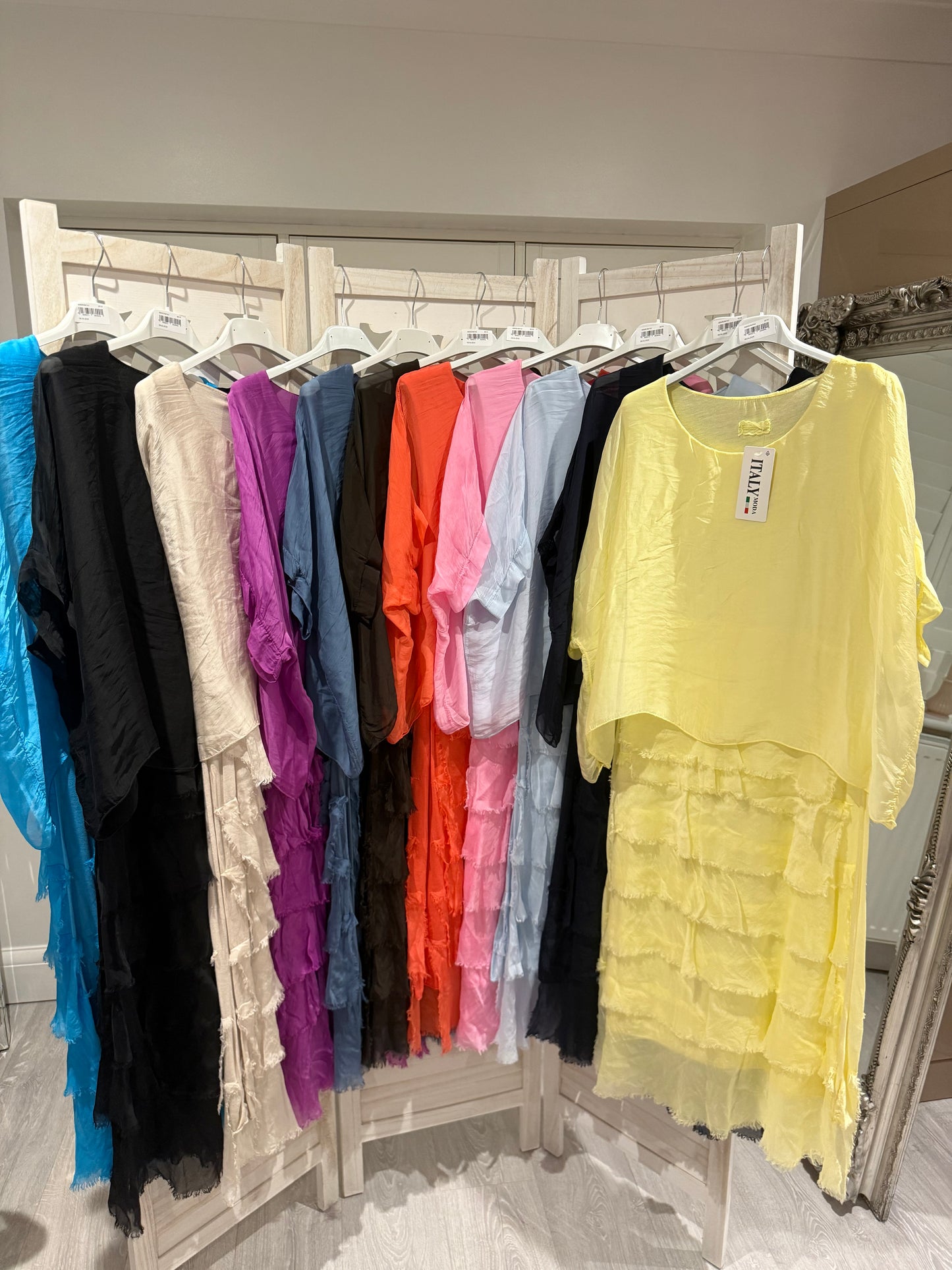 Kylie Petite Short Blouson Top Silk Ruffle Dress