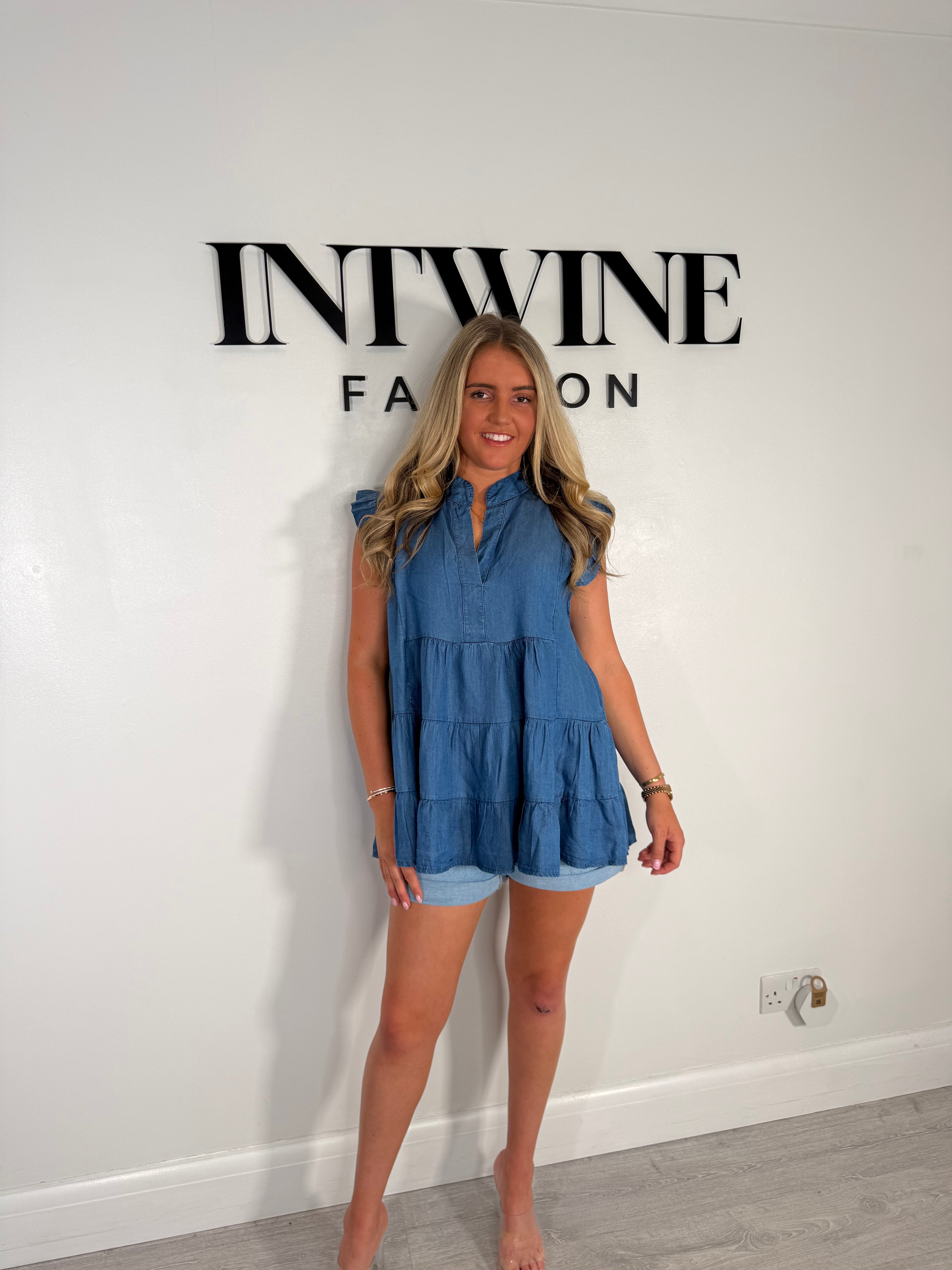 Annie Denim Chambray Frill Blouse