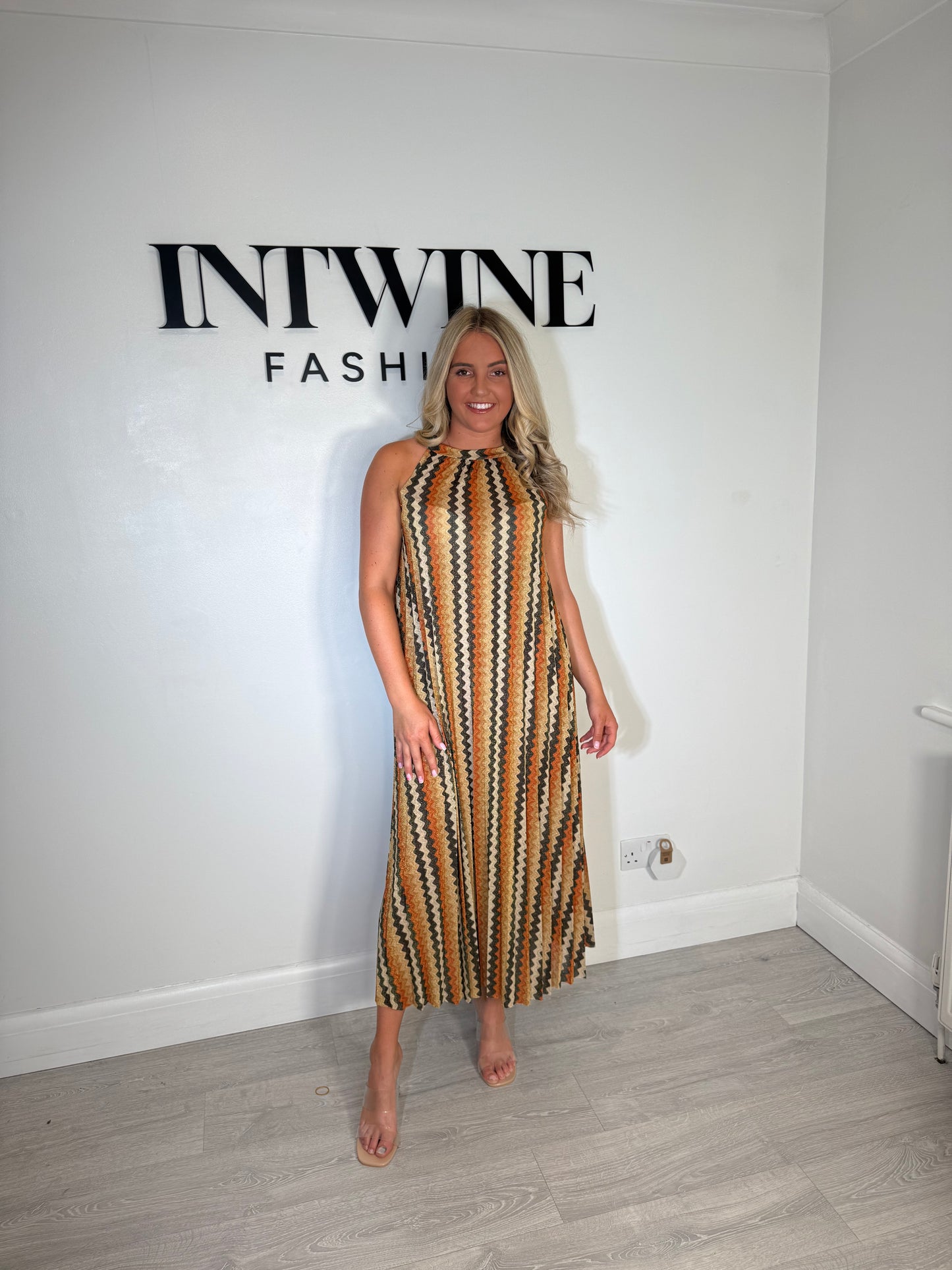 Vestido metálico Mellisa con estampado en zigzag
