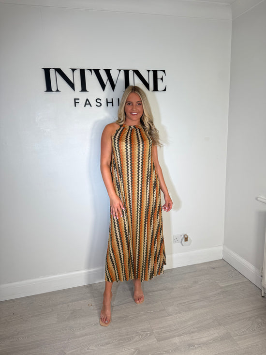 Vestido metálico Mellisa con estampado en zigzag