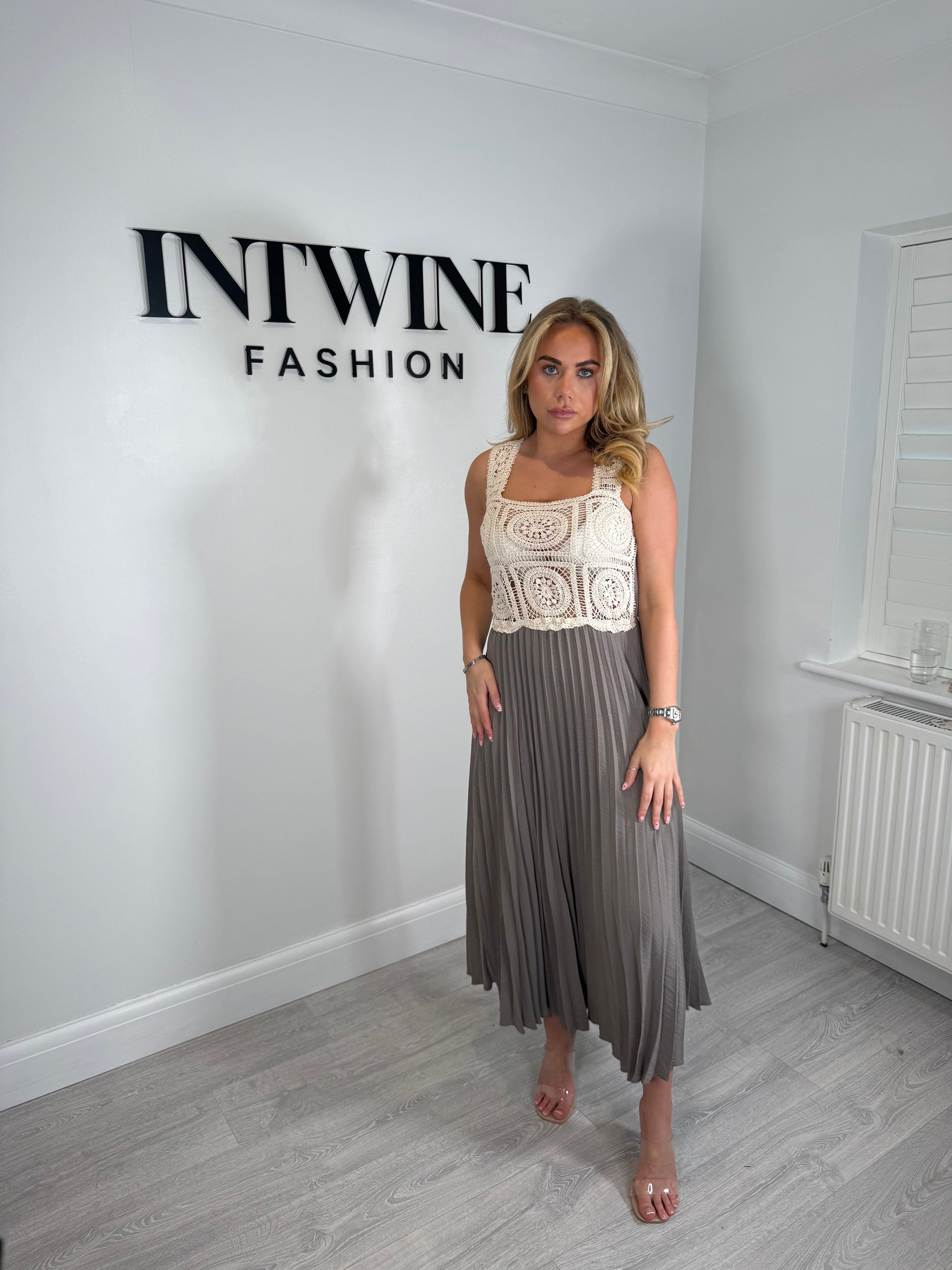 Mary Pleated Crochet Dress