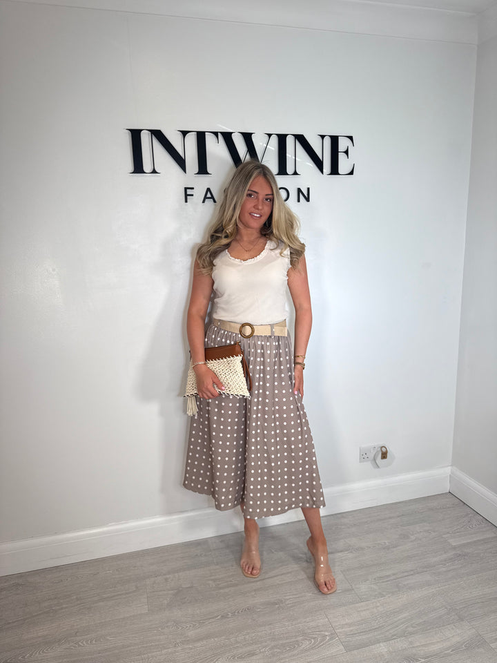 Percy polka dot elastic waist culottes with belt