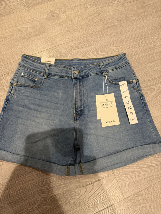 Chantelle Heart Button Denim Stretch Shorts