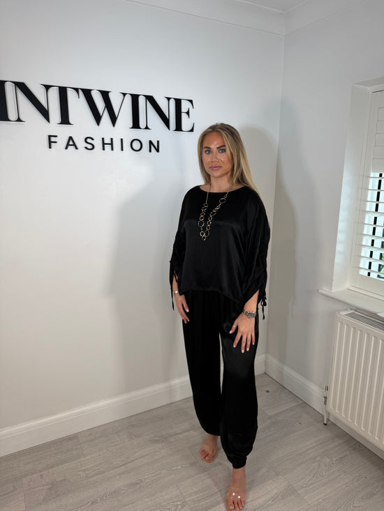 Jade Ruched Arm Satin Feel Harem Trouser Set