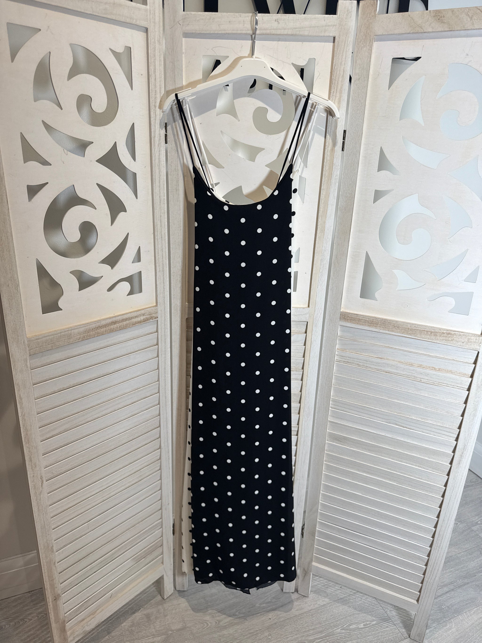 Macy polka dot spaghetti strap dress with elasticated back