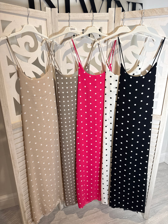 Macy polka dot spaghetti strap dress with elasticated back