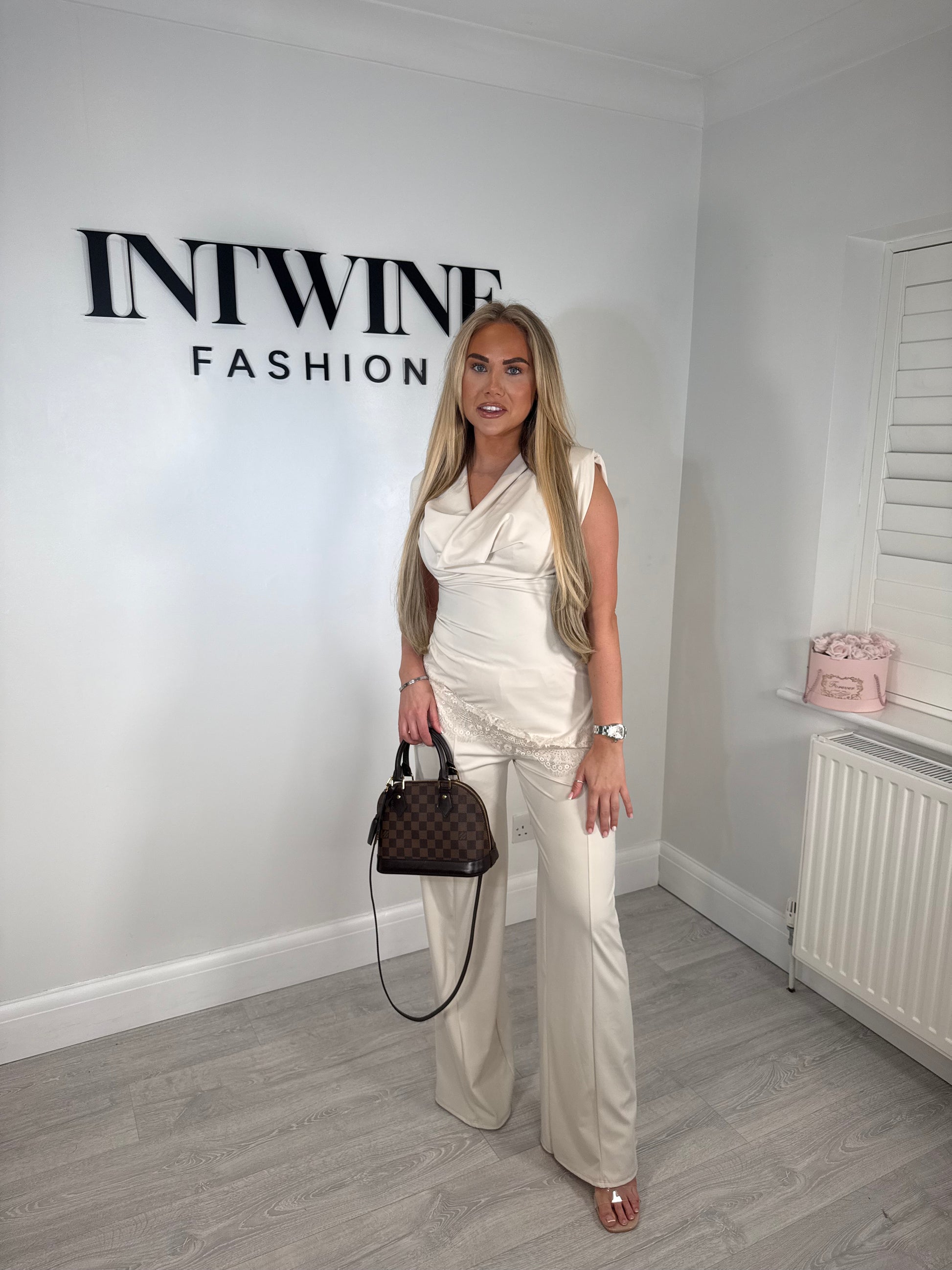 Hannah Asymmetric Lace Cawl Neck Soft Slinky Co-Ord