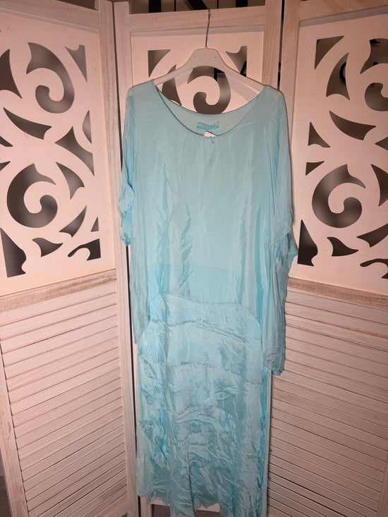 Kerry silk mix ruffle dress with blouson top