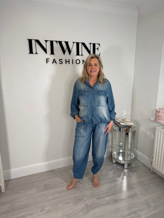 CARA Chambray Denim Soft Harem Blouson Set