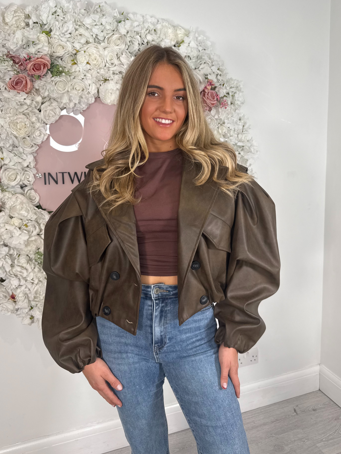 Thea PU Balloon Arm Cropped Trench