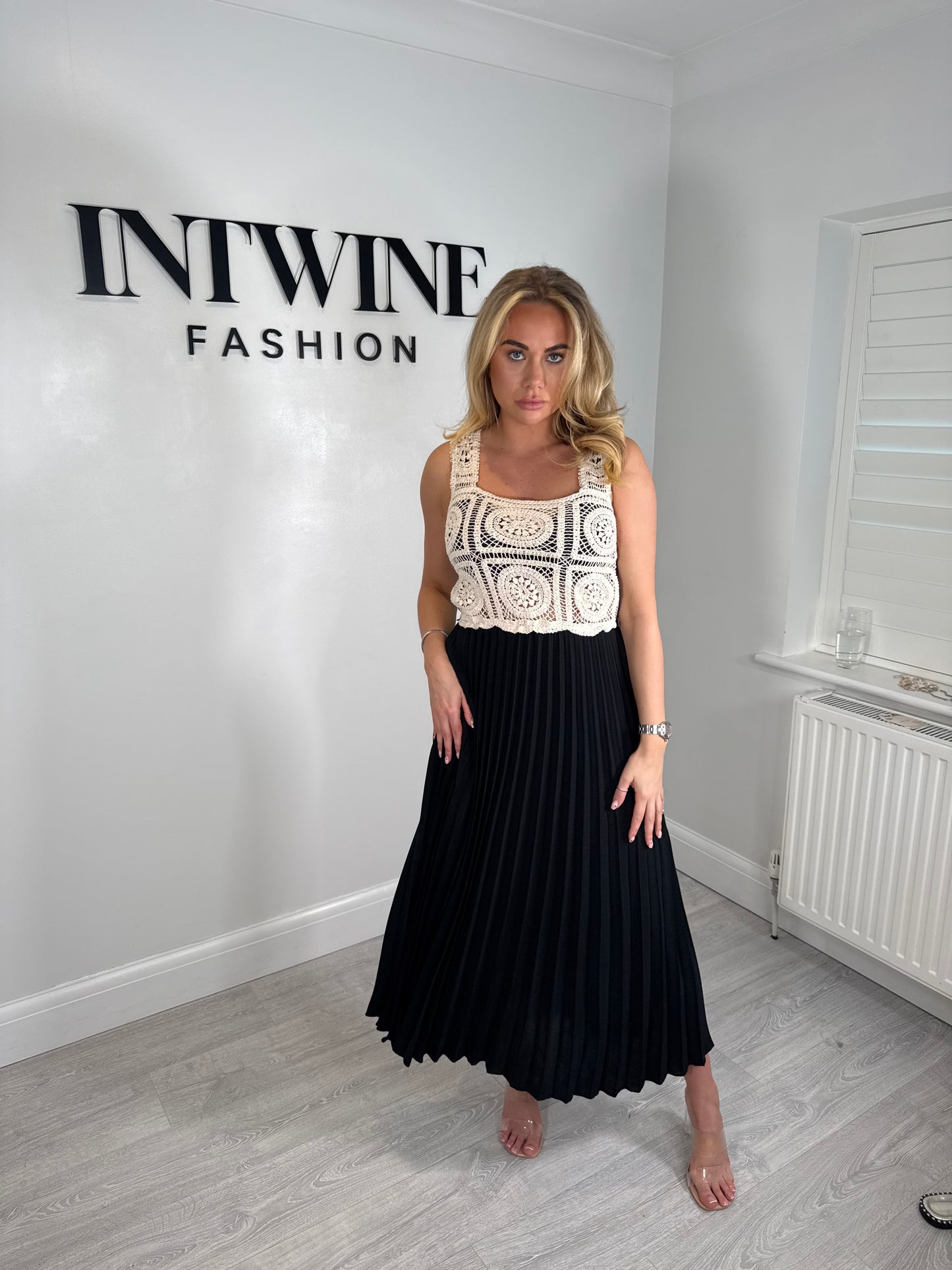 Mary Pleated Crochet Dress