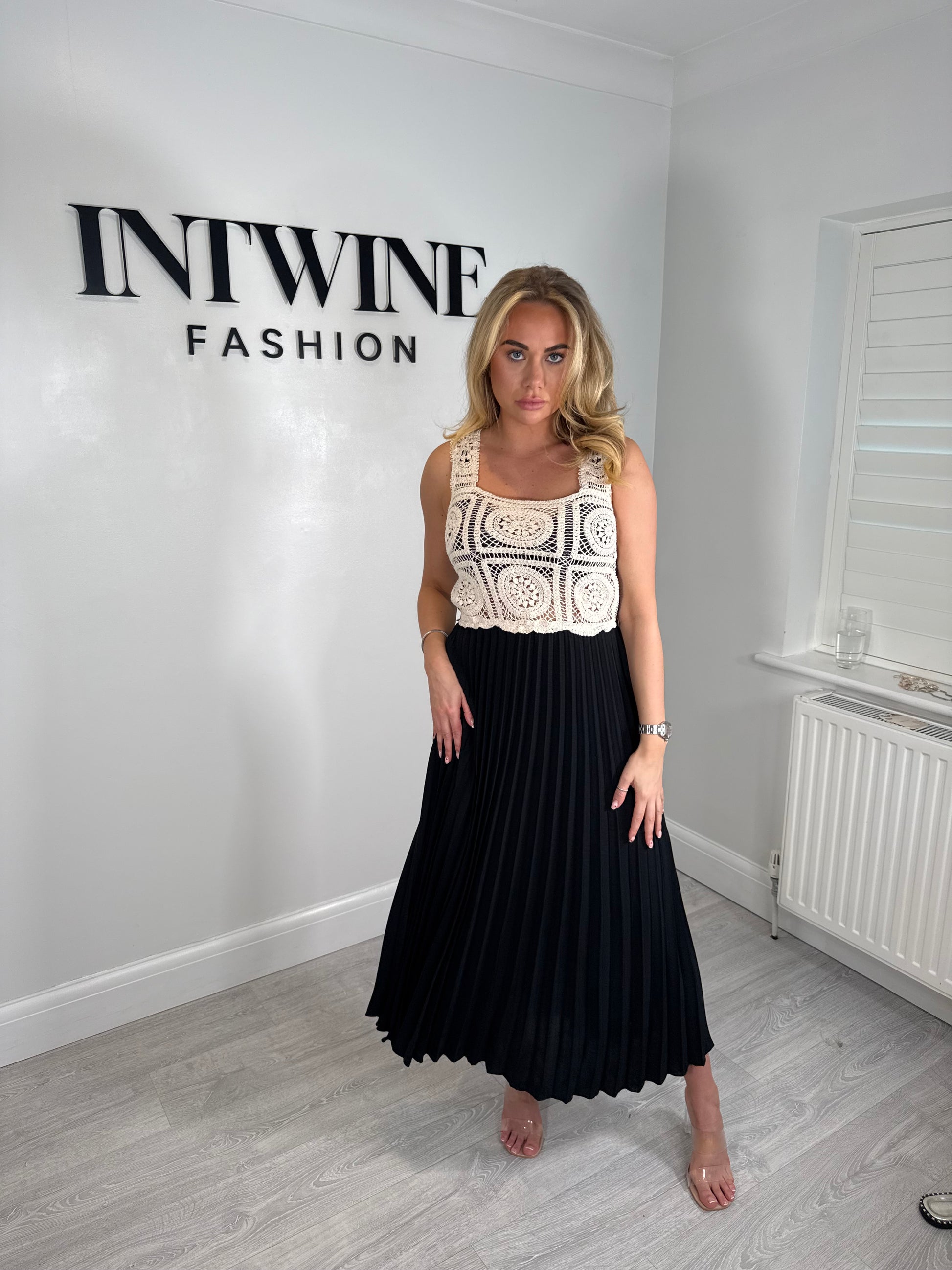 Mary Pleated Crochet Dress