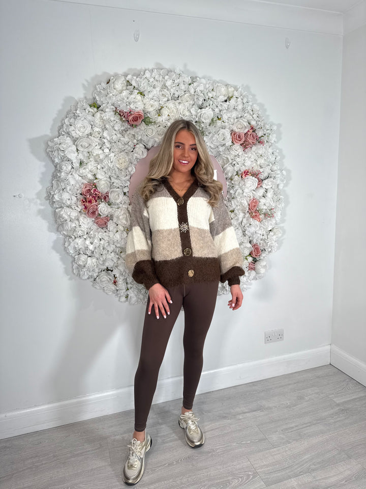 LAURA Brown Knit Button Cardigan