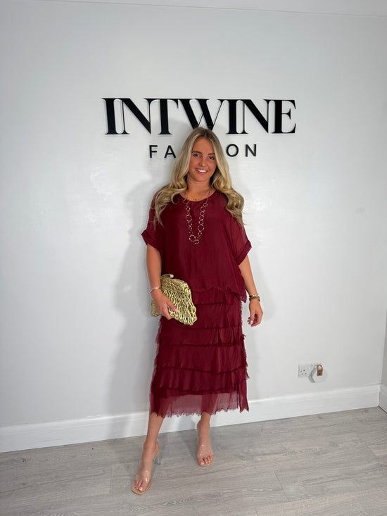 Kylie Petite Short Blouson Top Silk Ruffle Dress