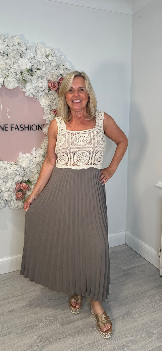 Mary pleated crochet top dress