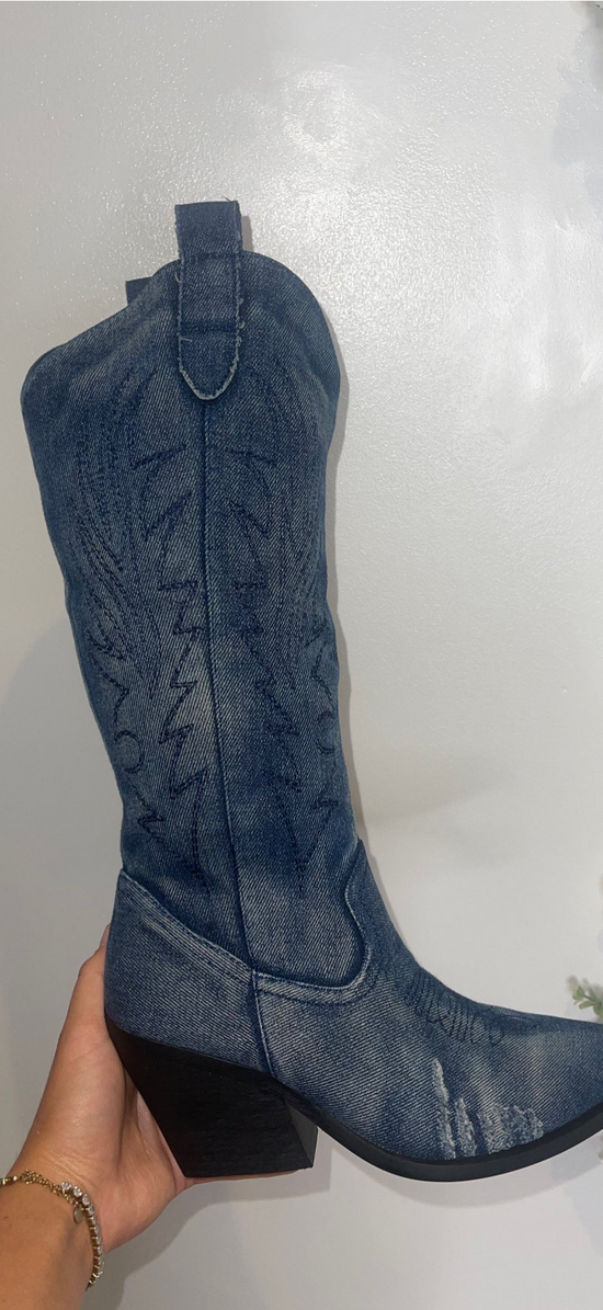 Denim long cowboy boots