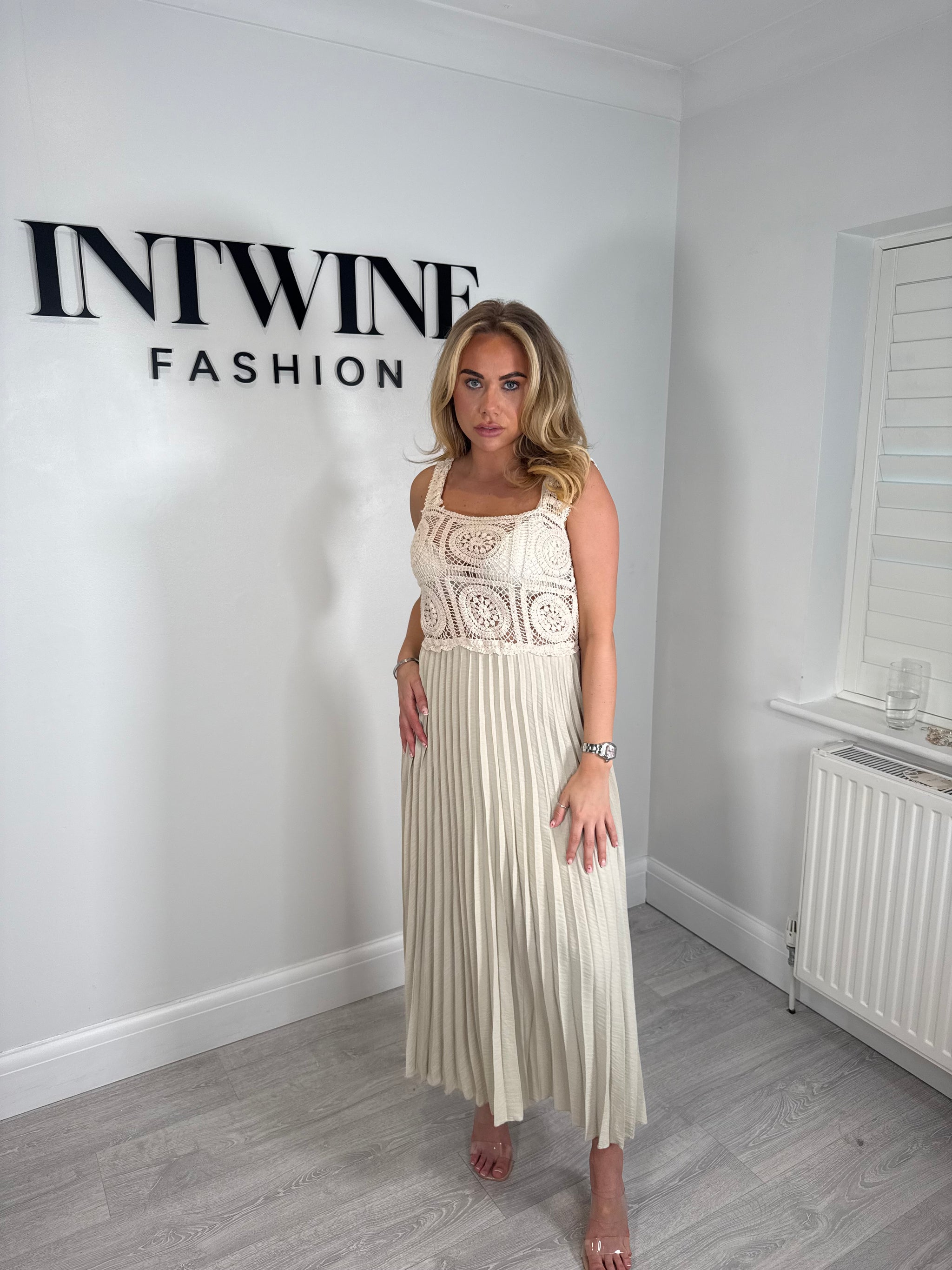 Mary Pleated Crochet Dress