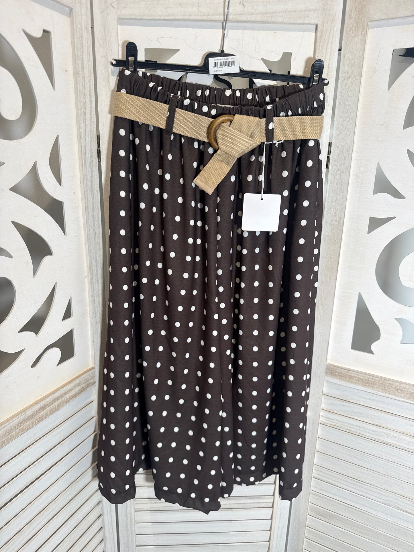 Pantalón culotte Percy con lunares, cintura elástica y cinturón