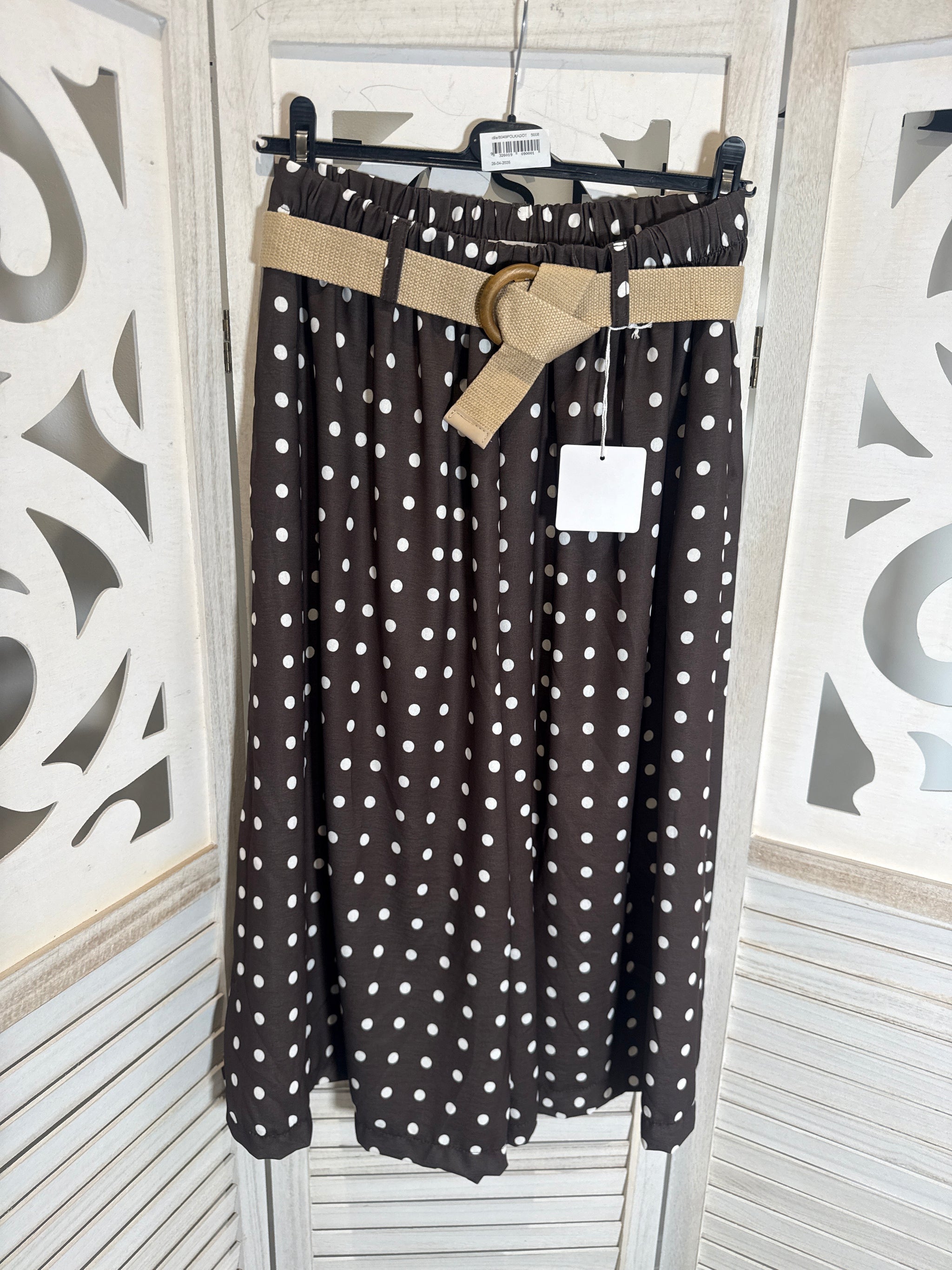 Pantalón culotte Percy con lunares, cintura elástica y cinturón