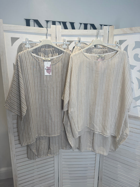 Conjunto de pantalón a rayas de lino Mila
