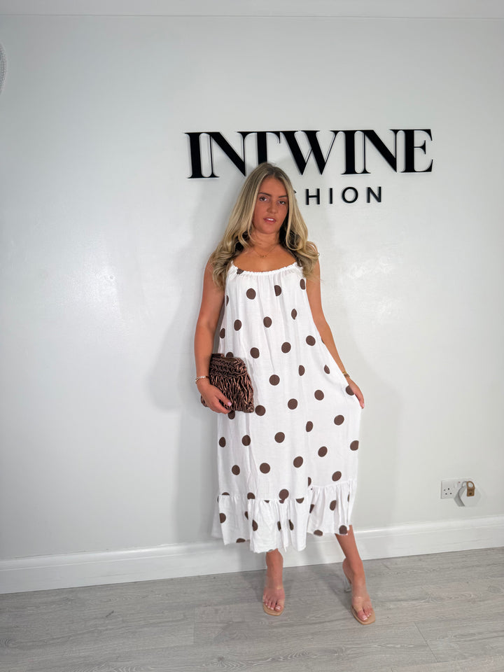 Trudi Elastic Frill Bottom polka dot Dress