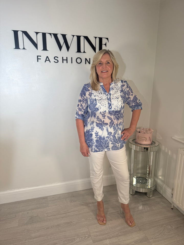 Ellen Denim Blue Floral Blouse