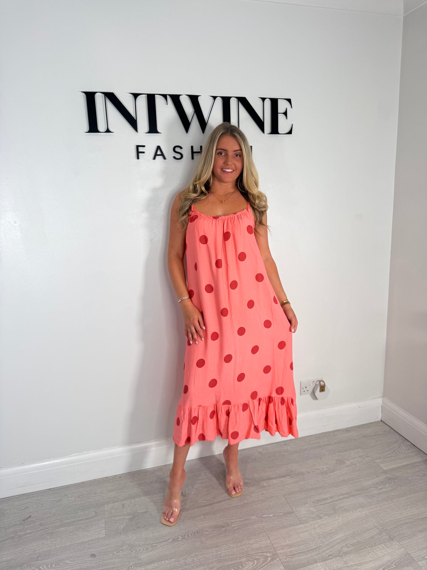 Trudi Elastic Frill Bottom polka dot Dress