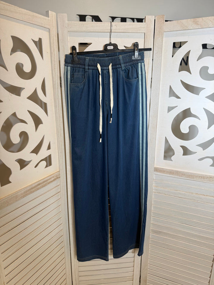 Denim stripe leg joggers