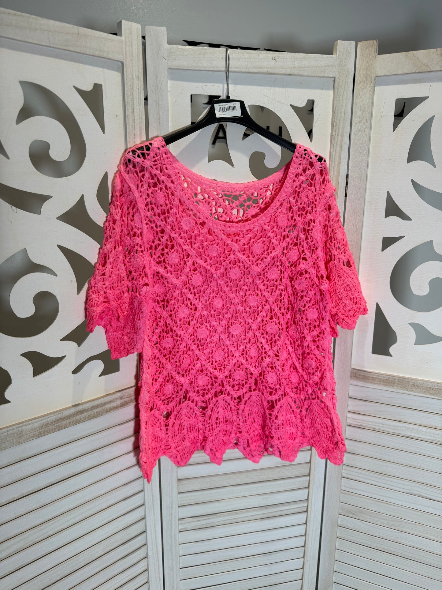 Lorna Pink Neon Crochet Top With Vest Insert