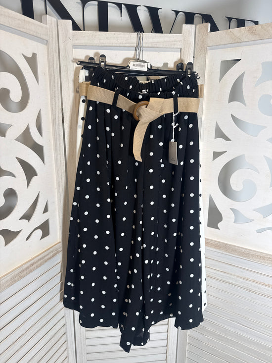Pantalón culotte Percy con lunares, cintura elástica y cinturón