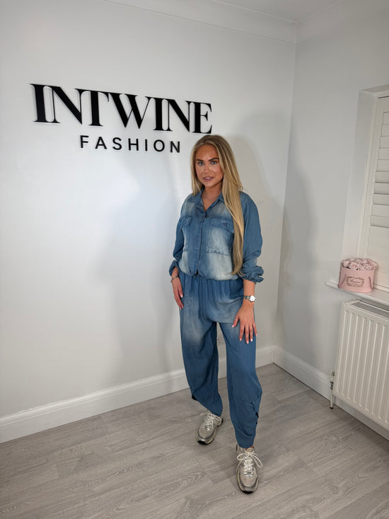 CARA Chambray Denim Soft Harem Blouson Set