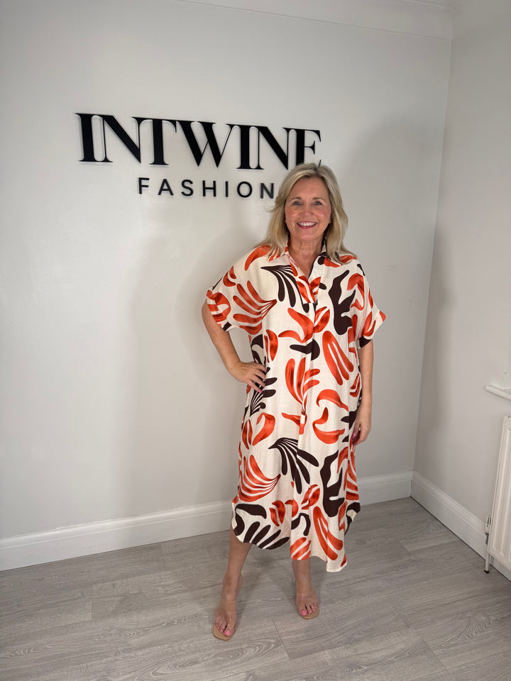 Hazel Leaf Print Shirt Dress