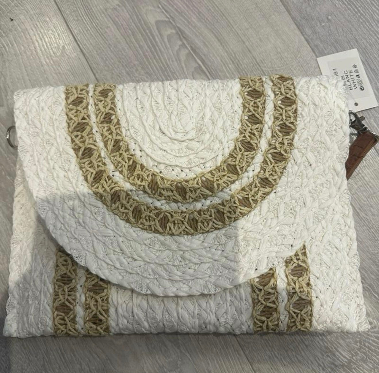 Crete white and beige Rafita clutch bag with straps