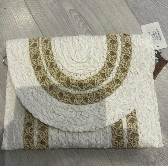 Crete white and beige Rafita clutch bag with straps