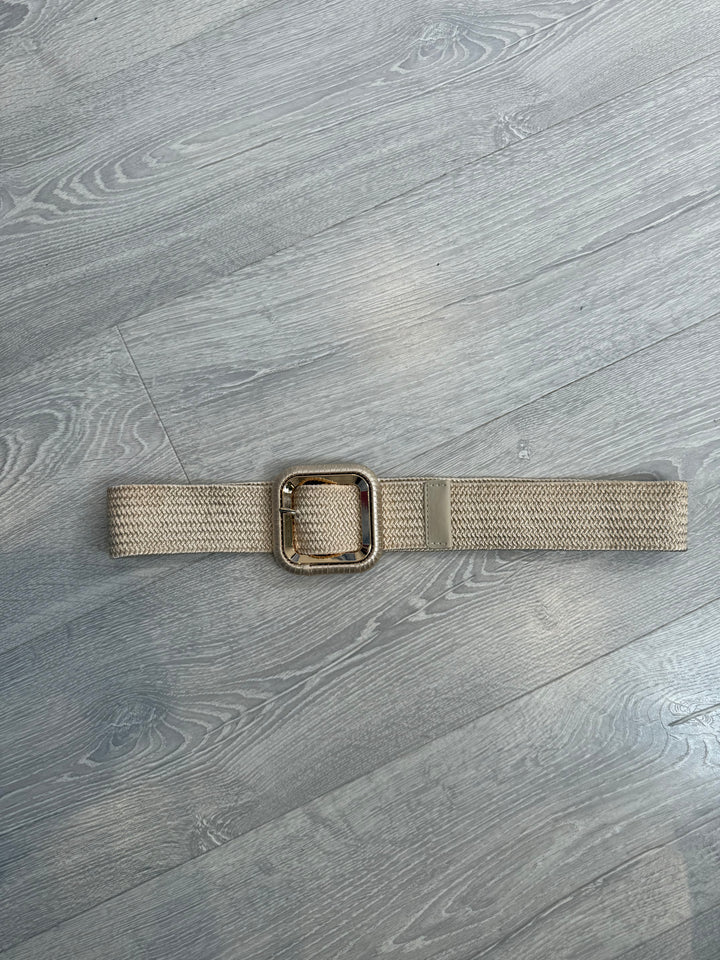 Gold buckle stretch belt
