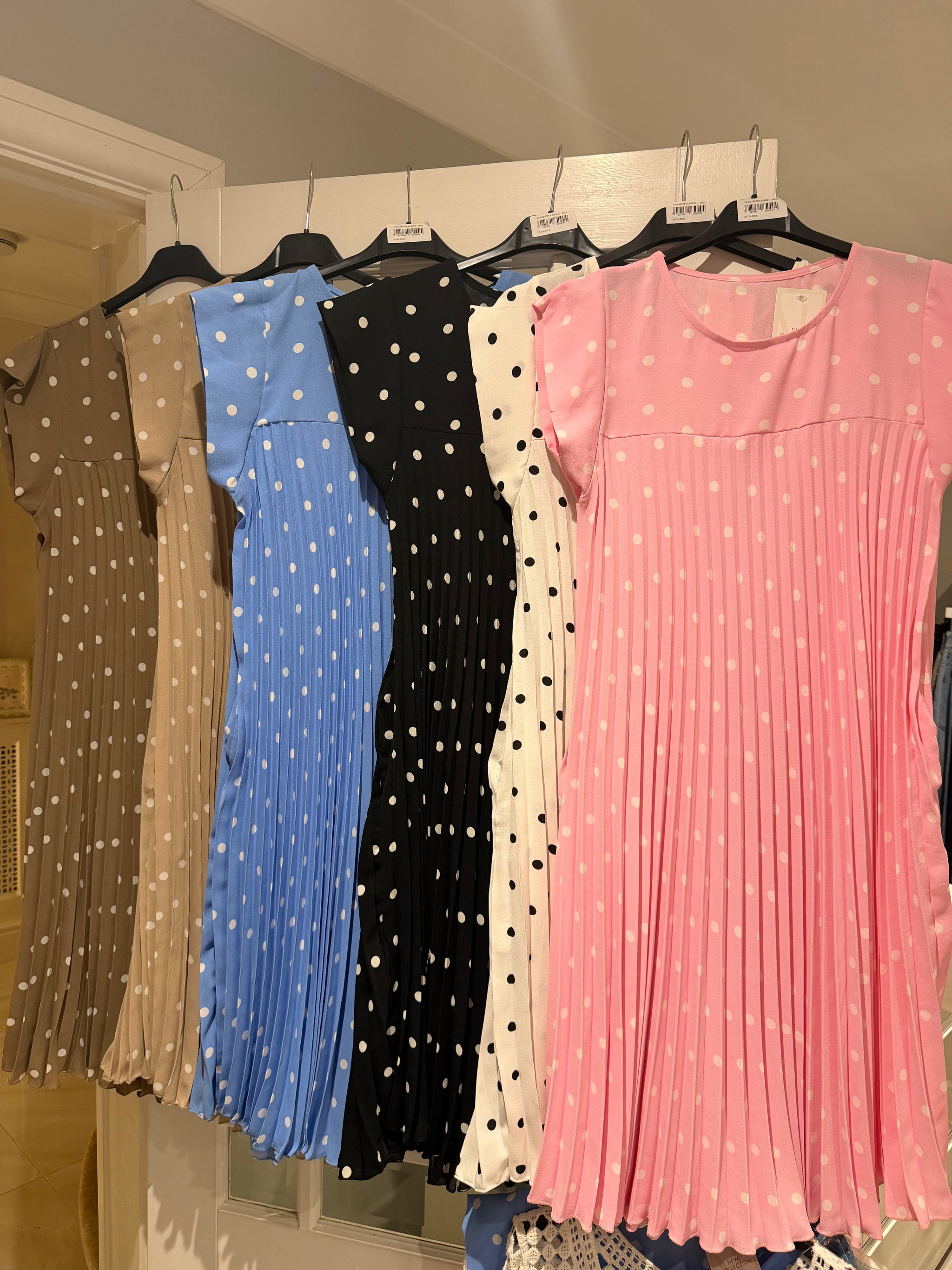 Paige polka dot pleated dress with pocket