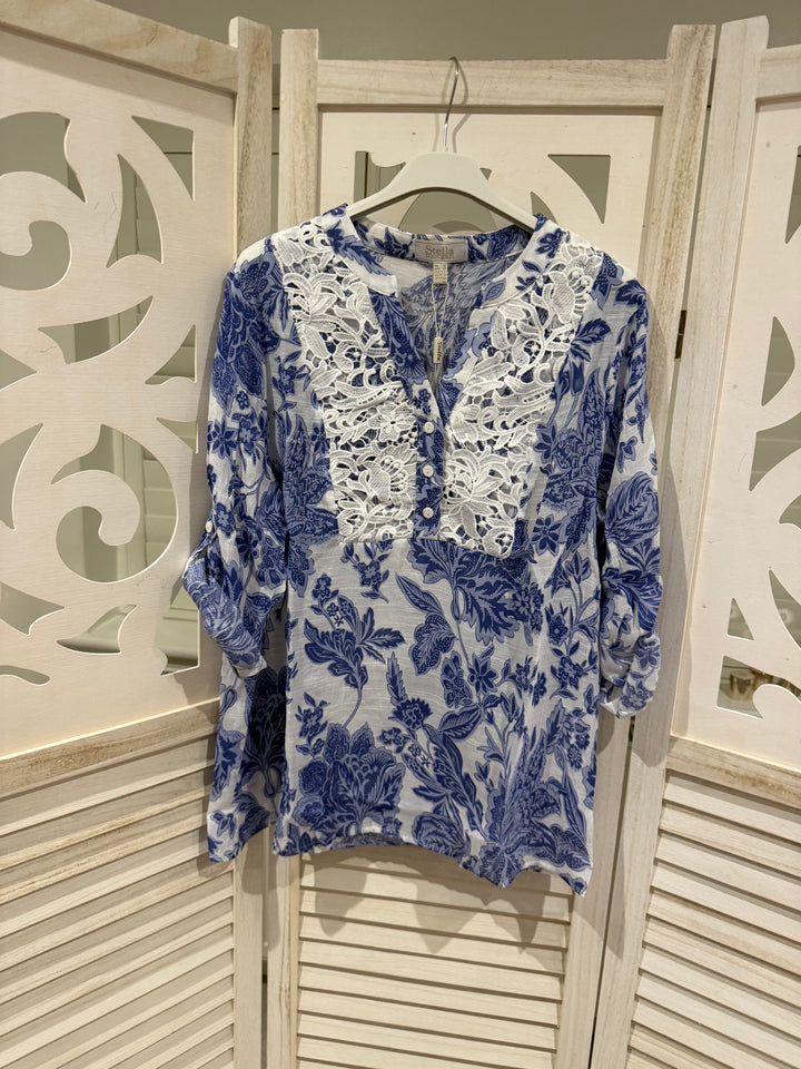 Ellen Denim Blue Floral Blouse
