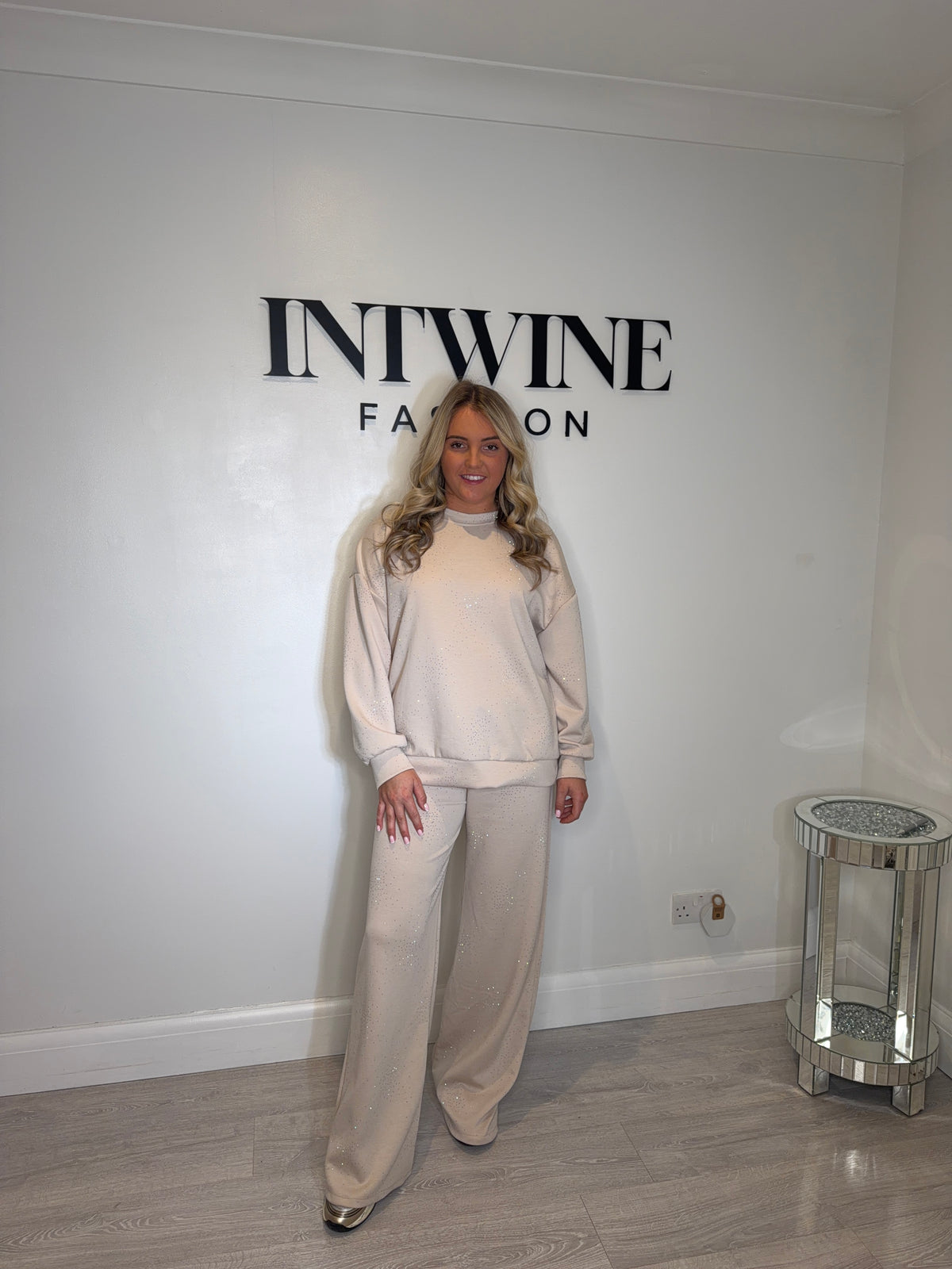 HAYLEY Beige Diamonte Soft Tracksuit